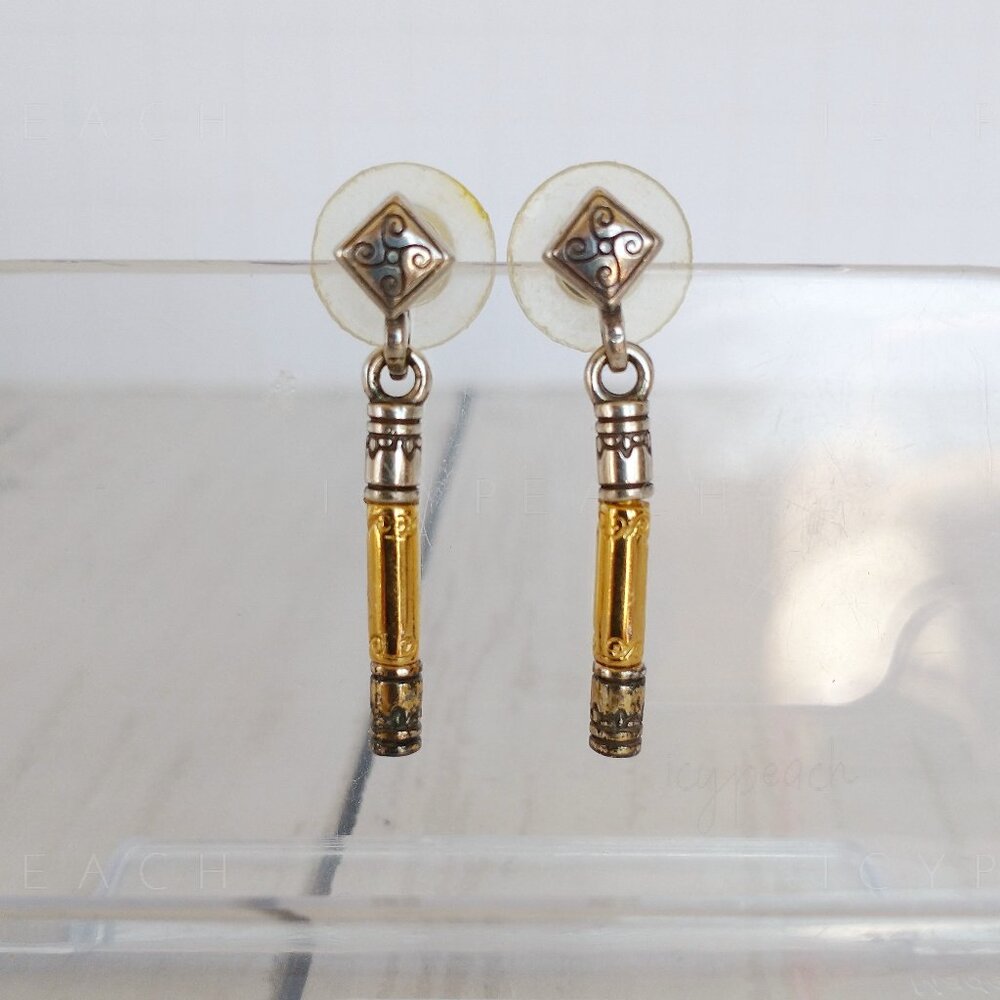 Brighton Esmeralda Bar Drop Earrings Two Tone Pierced Post Retired 2002 Classic